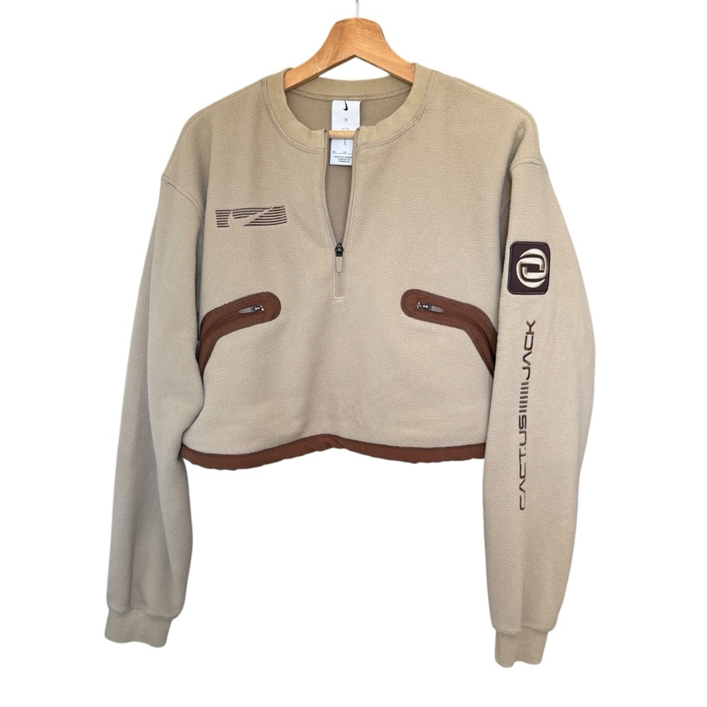 Nike CACT.US Corp Cactus Jack Travis Scott Beige Fleece Crop Sweater Womens L